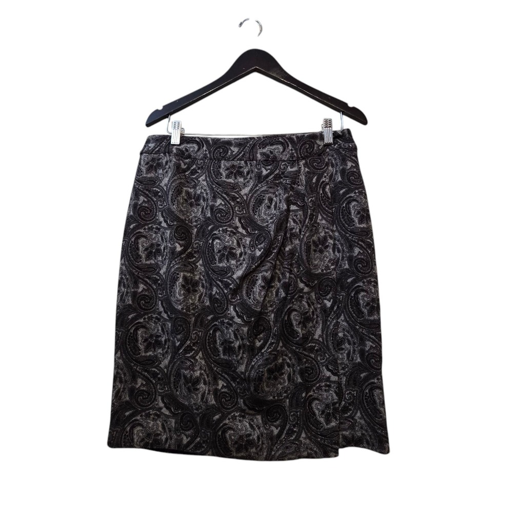 Talbots NWT Womens Wrap Skirt 10 Gray Paisley‎ Lined Wool Blend Preppy Academia